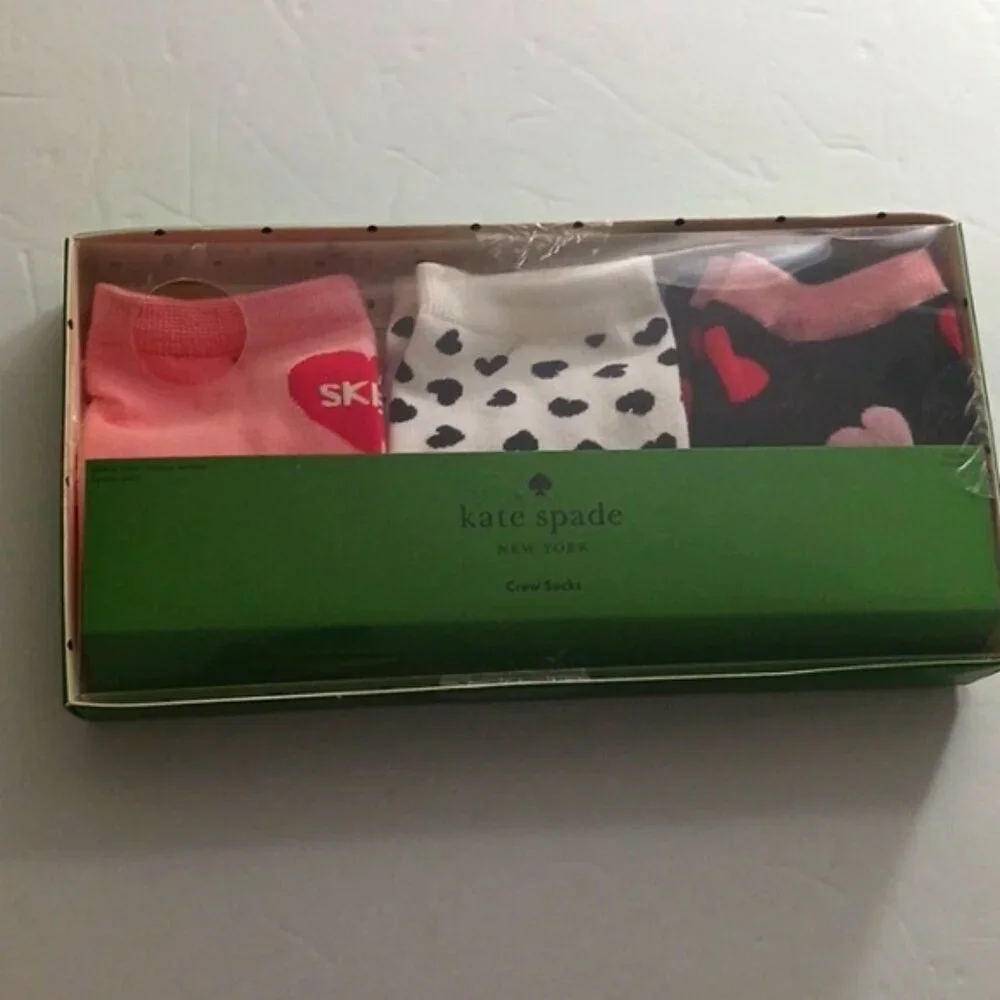 Kate Spade Crew Socks set of 3 White Pink Black NIB